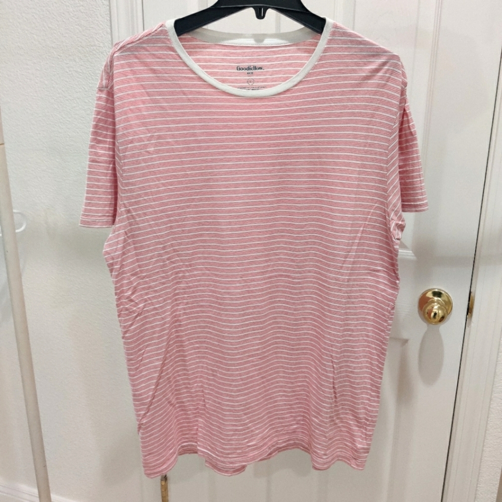 Goodfellow Striped Red White T Shirt with Contrast Collar